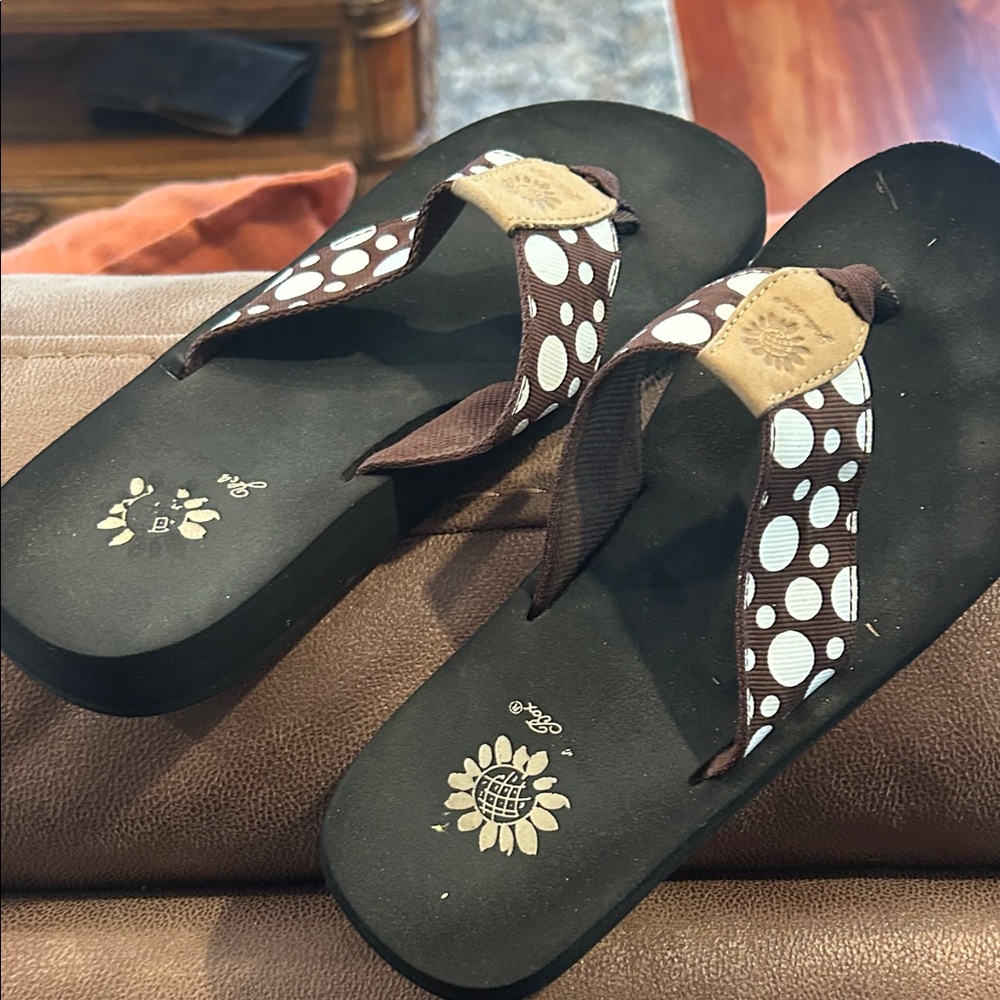 Yellow Box Brown and White Polka Dot Sandals